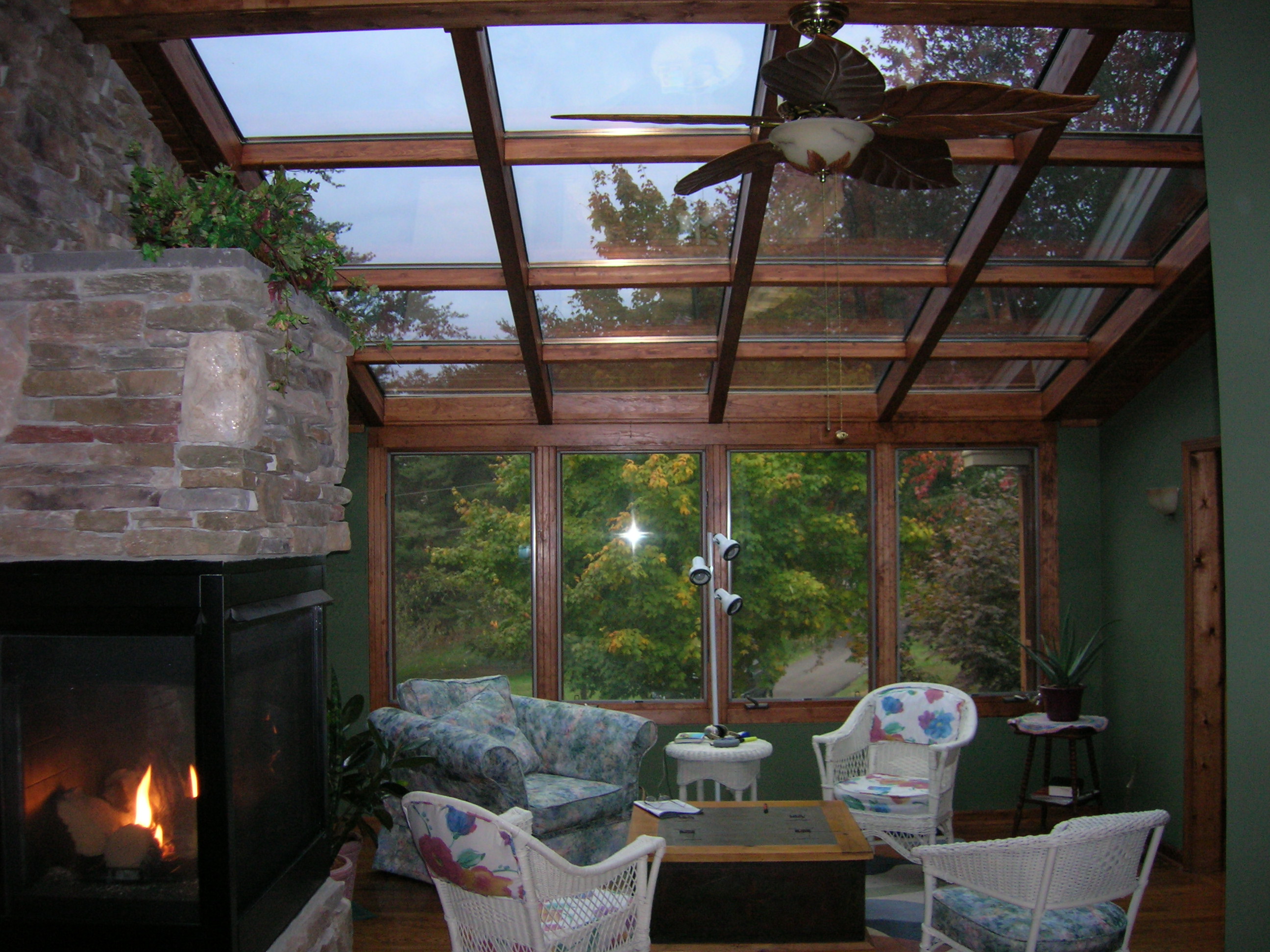 Straight Eave Wood Glass Roof Design Northern White Pine interior and white exterior 