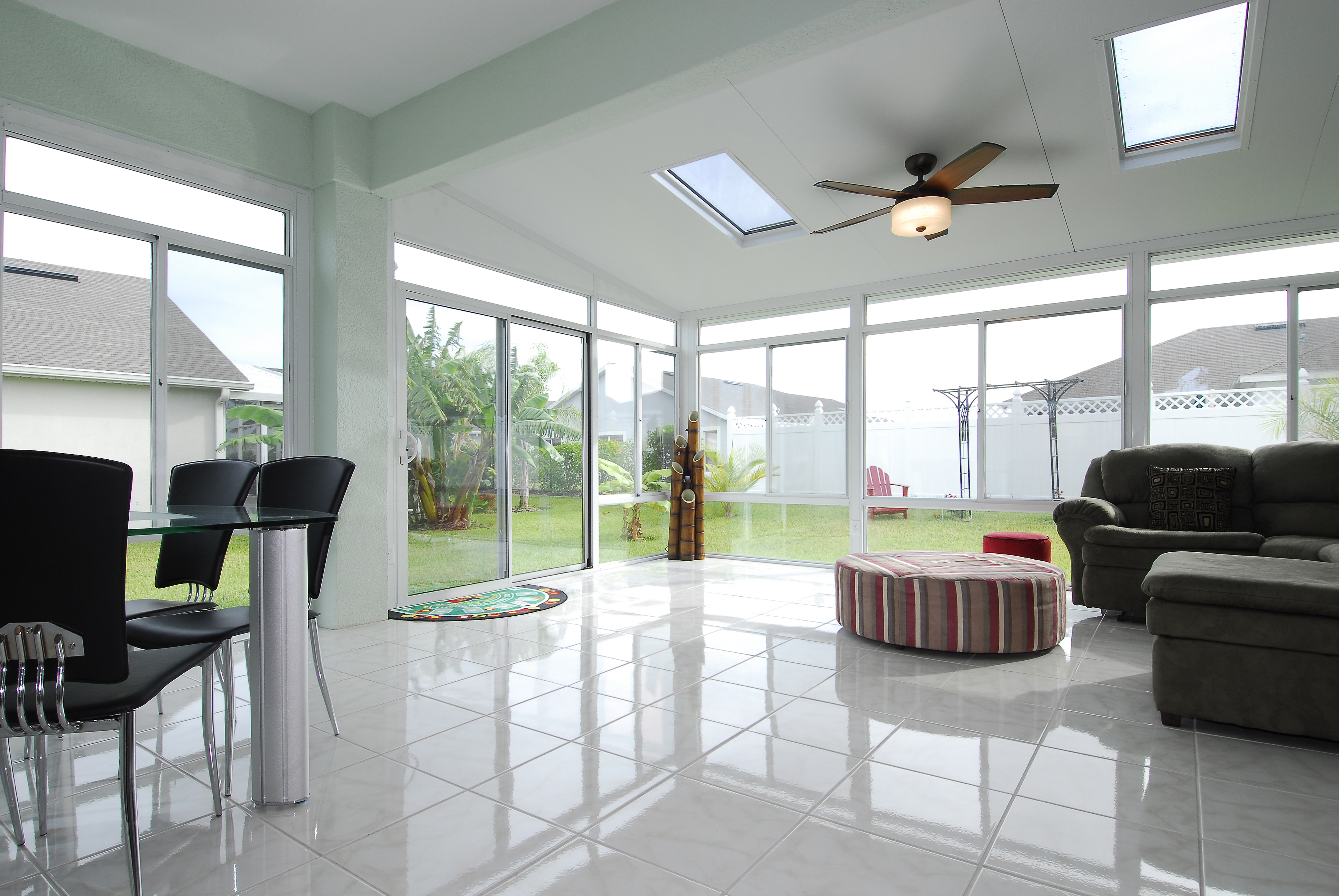 White interior and exterior with Skylights and glass kickpanels
