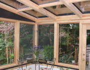 Straight Eave Wood Glass Roof Design with solid trapazoids