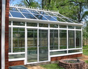Victorian Conservatory Aluminum Glass Roof Design White with glass transoms and kickpanels