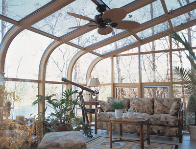 Curved Eave Wood Glass Roof Design Northern white pine interior with awning windows